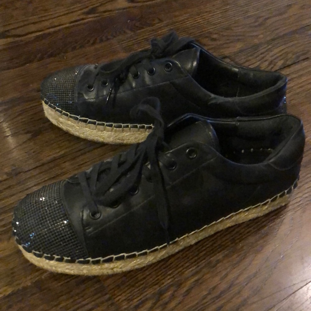 Kendall & Kylie Black Leather Sneaker Espadrilles